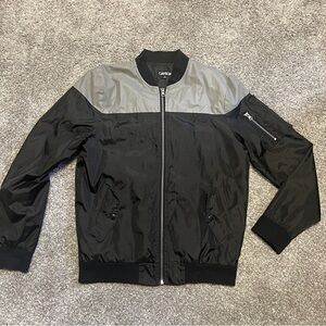 CARBON Color Block Lined Black Gray Full Zip Bomber Windbreaker Jacket M